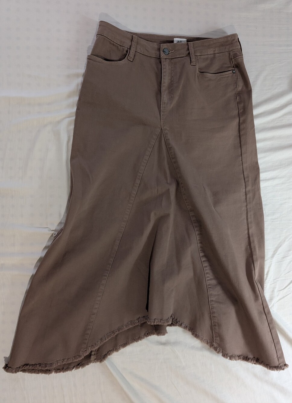 Wash Lab Selma Pieced Asymmetric Denim Midi Maxi Skirt Cotton Brown Pocket Sz 30